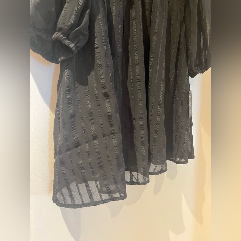 NWT Lulus stripe balloon sleeve mini dress - long sleeve lightweight A-line - Picture 9 of 14